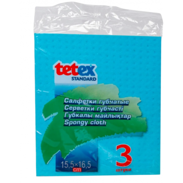 Салфетка бытовая губчатая tetex, 165*155 мм, 3 шт/упак